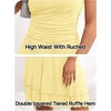 MEROKEETY Women’s Summer Strapless Tube Mini Sundresses | Off the Shoulder, Sleeveless, High Ruched Waist, Double Layered Ruffle Hem, Prom, Graduation, Party, Beach, Vacation(Light Yellow)