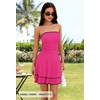 MEROKEETY Women’s Summer Strapless Tube Mini Sundresses | Off the Shoulder, Sleeveless, High Ruched Waist, Double Layered Ruffle Hem, Prom, Graduation, Party, Beach, Vacation(Hot Pink)