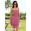 MEROKEETY Women’s Summer Strapless Tube Mini Sundresses | Off the Shoulder, Sleeveless, High Ruched Waist, Double Layered Ruffle Hem, Prom, Graduation, Party, Beach, Vacation(Maroon)