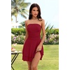 MEROKEETY Women’s Summer Strapless Tube Mini Sundresses | Off the Shoulder, Sleeveless, High Ruched Waist, Double Layered Ruffle Hem, Prom, Graduation, Party, Beach, Vacation(Burgundy)