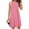 MEROKEETY Womens Casual Summer Sleeveless Tank Contrast Sun Dress 2026 | Knee Length, Rayon, Jersey, Soft, Beach, Vacation, Striped Trim, Crewneck, Petite, Short Shift Dresses, Swing Sundresses(Dustypink)