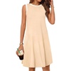 MEROKEETY Womens Casual Summer Sleeveless Tank Contrast Sun Dress 2026 | Knee Length, Rayon, Jersey, Soft, Beach, Vacation, Striped Trim, Crewneck, Petite, Short Shift Dresses, Swing Sundresses(Apricot2)