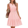 MEROKEETY Womens Summer Casual Beach Vacation Sleeveless Mini Sundress 2026 | V Neck, A Line, Solid Color, Ruffle Hem, Flowy Swing Sun Dress, Elastic Waist, Cotton, Wedding Guest Graduation Short Dress(Pinkgingham)