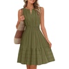 MEROKEETY Womens Summer Casual Beach Vacation Sleeveless Mini Sundress 2026 | V Neck, A Line, Solid Color, Ruffle Hem, Flowy Swing Sun Dress, Elastic Waist, Cotton, Wedding Guest Graduation Short Dress(Armygreen)