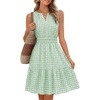MEROKEETY Womens Summer Casual Beach Vacation Sleeveless Mini Sundress 2026 | V Neck, A Line, Solid Color, Ruffle Hem, Flowy Swing Sun Dress, Elastic Waist, Cotton, Wedding Guest Graduation Short Dress(Greengingham)