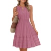 MEROKEETY Womens Summer Casual Beach Vacation Sleeveless Mini Sundress 2026 | V Neck, A Line, Solid Color, Ruffle Hem, Flowy Swing Sun Dress, Elastic Waist, Cotton, Wedding Guest Graduation Short Dress(Dustypink)