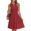 MEROKEETY Womens Summer Casual Beach Vacation Sleeveless Mini Sundress 2026 | V Neck, A Line, Solid Color, Ruffle Hem, Flowy Swing Sun Dress, Elastic Waist, Cotton, Wedding Guest Graduation Short Dress(Red)