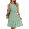 MEROKEETY Womens Summer Casual Beach Vacation Sleeveless Mini Sundress 2026 | V Neck, A Line, Solid Color, Ruffle Hem, Flowy Swing Sun Dress, Elastic Waist, Cotton, Wedding Guest Graduation Short Dress(Seagrass)