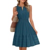 MEROKEETY Womens Summer Casual Beach Vacation Sleeveless Mini Sundress 2026 | V Neck, A Line, Solid Color, Ruffle Hem, Flowy Swing Sun Dress, Elastic Waist, Cotton, Wedding Guest Graduation Short Dress(Teal)
