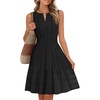 MEROKEETY Womens Summer Casual Beach Vacation Sleeveless Mini Sundress 2026 | V Neck, A Line, Solid Color, Ruffle Hem, Flowy Swing Sun Dress, Elastic Waist, Cotton, Wedding Guest Graduation Short Dress(Black)