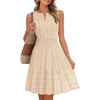 MEROKEETY Womens Summer Casual Beach Vacation Sleeveless Mini Sundress 2026 | V Neck, A Line, Solid Color, Ruffle Hem, Flowy Swing Sun Dress, Elastic Waist, Cotton, Wedding Guest Graduation Short Dress(Apricot)