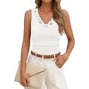 MEROKEETY Womens Summer Lace Tank Top Sleeveless V Neck Shirt | Slim Fit, Ruffled Waist, Elegant Sexy Trendy, Work, Business Casual, Going Out Tops, Dressy Camisole Tops, Summer Outfits(White)