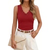 MEROKEETY Womens Summer Lace Tank Top Sleeveless V Neck Shirt | Slim Fit, Ruffled Waist, Elegant Sexy Trendy, Work, Business Casual, Going Out Tops, Dressy Camisole Tops, Summer Outfits(Red)