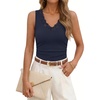 MEROKEETY Womens Summer Lace Tank Top Sleeveless V Neck Shirt | Slim Fit, Ruffled Waist, Elegant Sexy Trendy, Work, Business Casual, Going Out Tops, Dressy Camisole Tops, Summer Outfits(Navy)