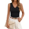 MEROKEETY Womens Summer Lace Tank Top Sleeveless V Neck Shirt | Slim Fit, Ruffled Waist, Elegant Sexy Trendy, Work, Business Casual, Going Out Tops, Dressy Camisole Tops, Summer Outfits(Black)