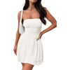 MEROKEETY Women’s Summer Strapless Tube Mini Sundresses | Off the Shoulder, Sleeveless, High Ruched Waist, Double Layered Ruffle Hem, Prom, Graduation, Party, Beach, Vacation(White)