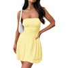 MEROKEETY Women’s Summer Strapless Tube Mini Sundresses | Off the Shoulder, Sleeveless, High Ruched Waist, Double Layered Ruffle Hem, Prom, Graduation, Party, Beach, Vacation(Light Yellow)