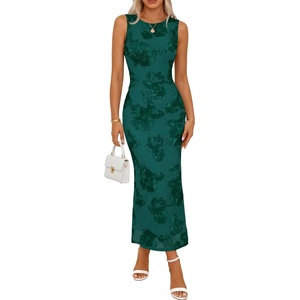 MEROKEETY Women’s Floral Wedding Guest Bridal Shower Dress | Sleeveless, 2026 Summer Maxi Dress, Mesh, Bodycon, Lined, Mermaid, Formal Elegant, Prom, Baby Shower, Cocktail Party Dress(Green)