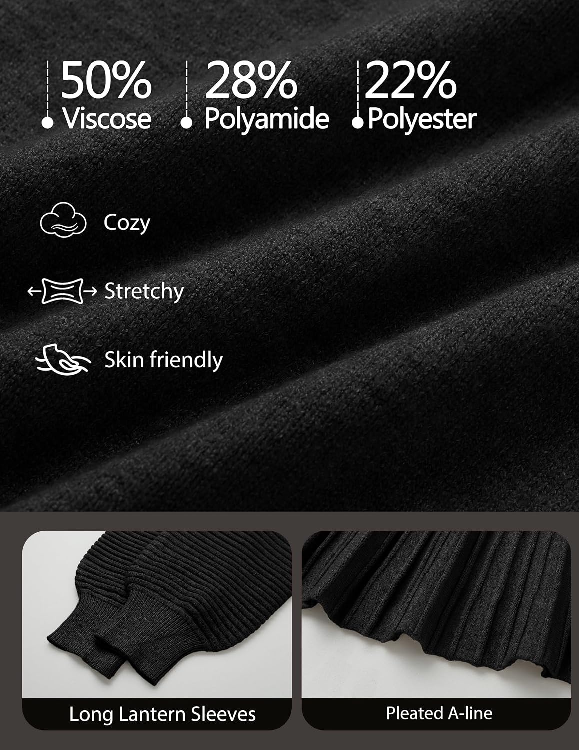 image:imageMEROKEETY Womens Fall 2 Piece Skirt Sets Sweater Outfits Mini Skirts Dress 2026 Mock Neck Long Lantern Ribbed Sleeve Knit Casual Pullover Tops Pleated Fashion Short Skirt Trendy Winter ClothingBlack