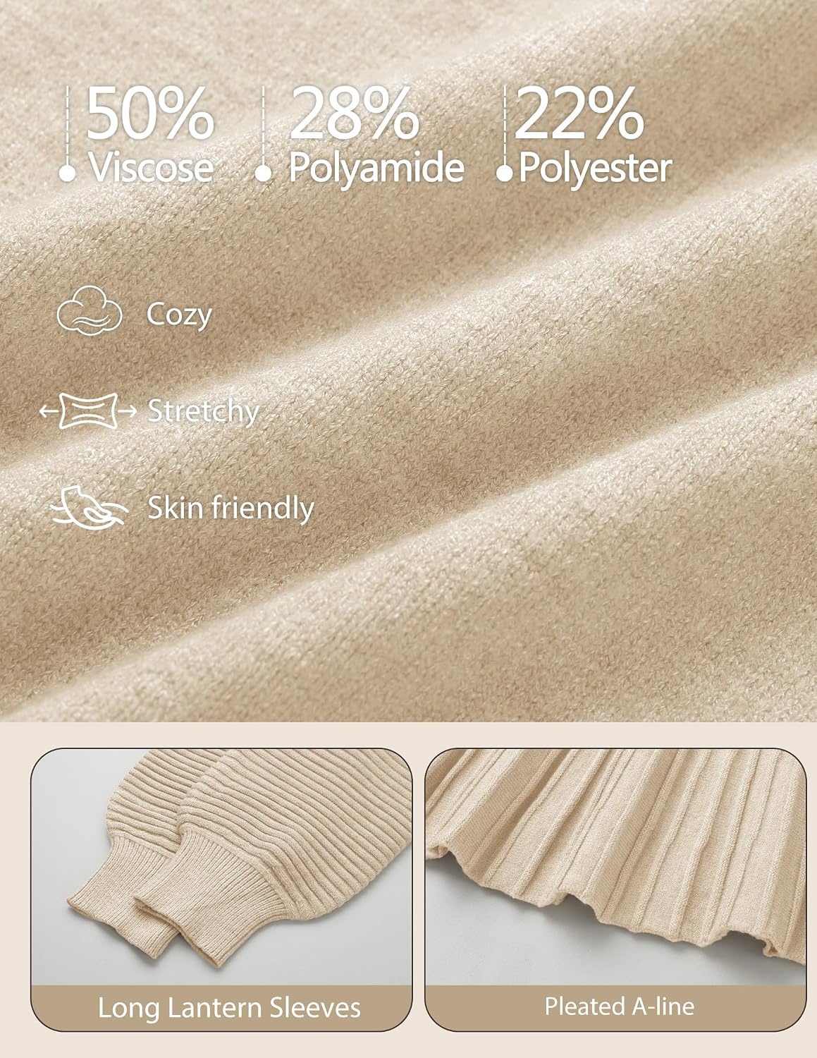 image:imageMEROKEETY Womens Fall 2 Piece Skirt Sets Sweater Outfits Mini Skirts Dress 2026 Mock Neck Long Lantern Ribbed Sleeve Knit Casual Pullover Tops Pleated Fashion Short Skirt Trendy Winter ClothingApricot