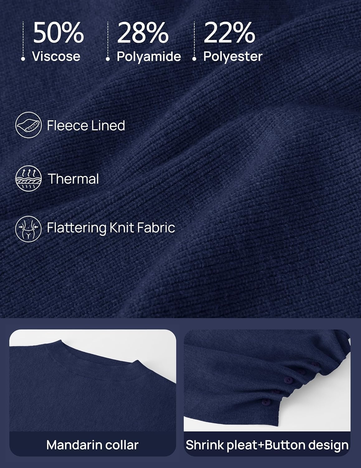 image:imageMEROKEETY Womens Fall Mock Neck Batwing Sleeve Sweater Cinched Waist Tops Dolman Sleeve Ribbed Knit Ruched Singleside Buttons Cozy Pullover Date Night Going Out Outfits Winter Fashion ClothesNavy