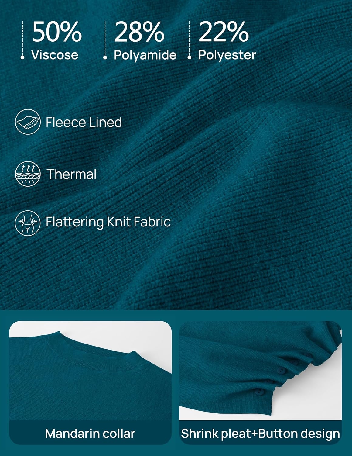 image:imageMEROKEETY Womens Fall Mock Neck Batwing Sleeve Sweater Cinched Waist Tops Dolman Sleeve Ribbed Knit Ruched Singleside Buttons Cozy Pullover Date Night Going Out Outfits Winter Fashion ClothesTeal