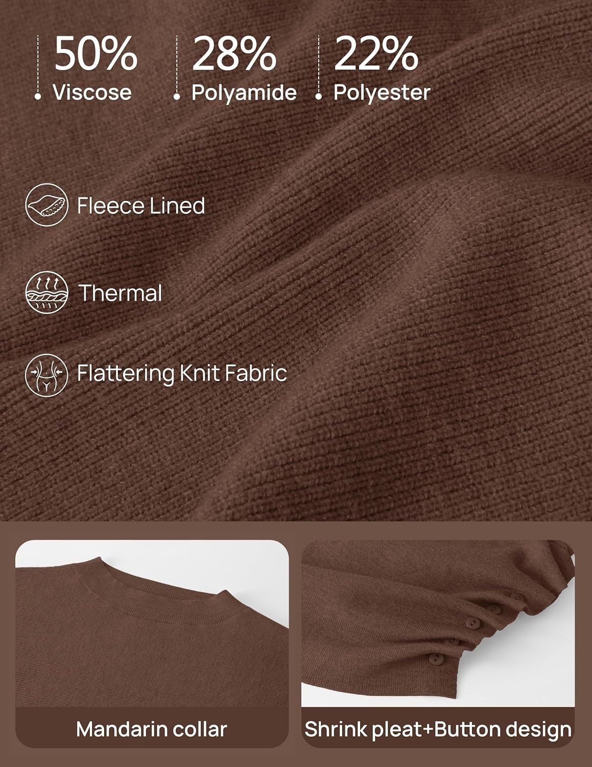 image:imageMEROKEETY Womens Fall Mock Neck Batwing Sleeve Sweater Cinched Waist Tops Dolman Sleeve Ribbed Knit Ruched Singleside Buttons Cozy Pullover Date Night Going Out Outfits Winter Fashion ClothesCoffee