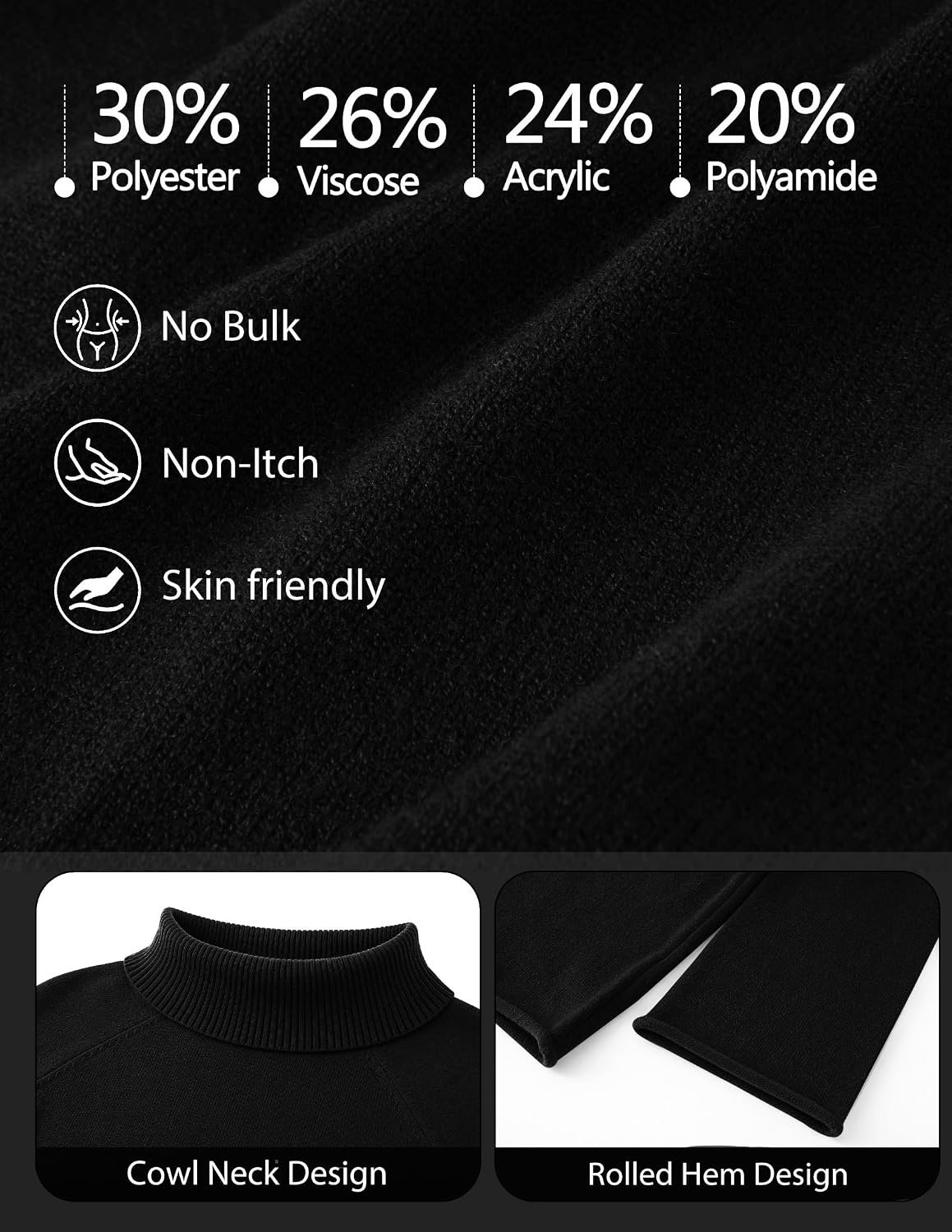 image:imageMEROKEETY Womens Turtleneck Long Sleeve Fall Winter Chunky Knit Sweater Ribbed Knit Oversized Loose Fit 2026 Trendy Pullover Tops Business Casual Work Office Dressy Going Out Travel OutfitsBlack