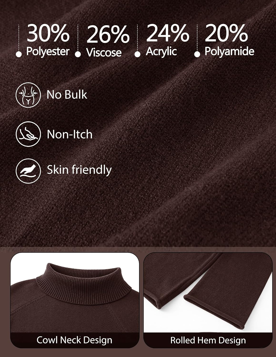 image:imageMEROKEETY Womens Turtleneck Long Sleeve Fall Winter Chunky Knit Sweater Ribbed Knit Oversized Loose Fit 2026 Trendy Pullover Tops Business Casual Work Office Dressy Going Out Travel OutfitsCoffee