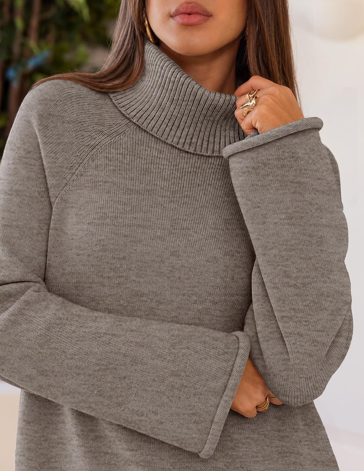 image:imageMEROKEETY Womens Turtleneck Long Sleeve Fall Winter Chunky Knit Sweater Ribbed Knit Oversized Loose Fit 2026 Trendy Pullover Tops Business Casual Work Office Dressy Going Out Travel OutfitsCamel