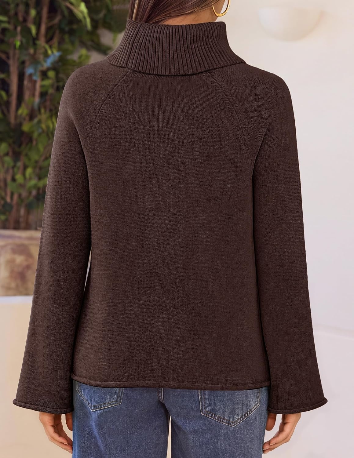 image:imageMEROKEETY Womens Turtleneck Long Sleeve Fall Winter Chunky Knit Sweater Ribbed Knit Oversized Loose Fit 2026 Trendy Pullover Tops Business Casual Work Office Dressy Going Out Travel OutfitsCoffee