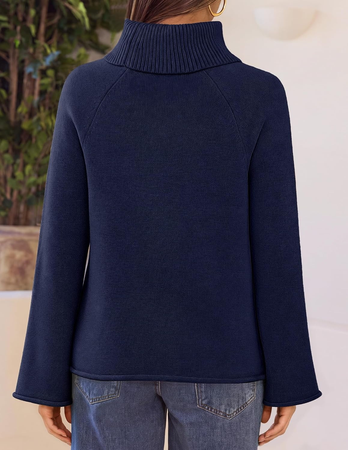 image:imageMEROKEETY Womens Turtleneck Long Sleeve Fall Winter Chunky Knit Sweater Ribbed Knit Oversized Loose Fit 2026 Trendy Pullover Tops Business Casual Work Office Dressy Going Out Travel OutfitsNavy