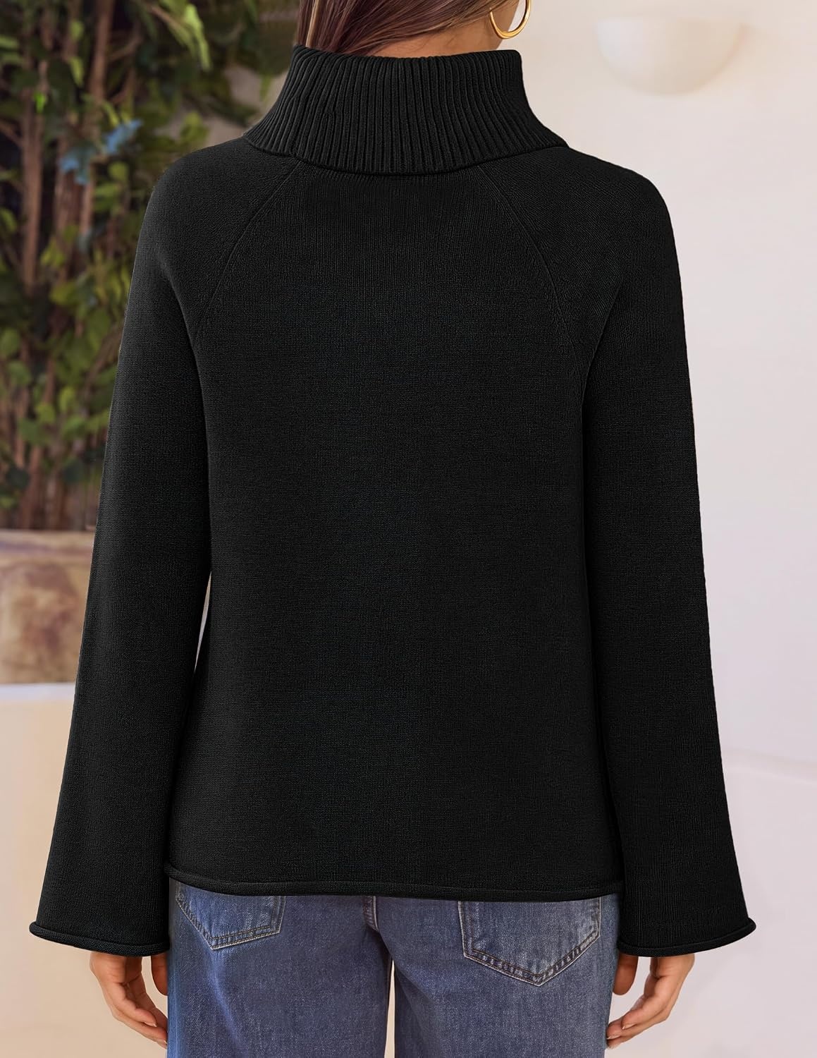 image:imageMEROKEETY Womens Turtleneck Long Sleeve Fall Winter Chunky Knit Sweater Ribbed Knit Oversized Loose Fit 2026 Trendy Pullover Tops Business Casual Work Office Dressy Going Out Travel OutfitsBlack
