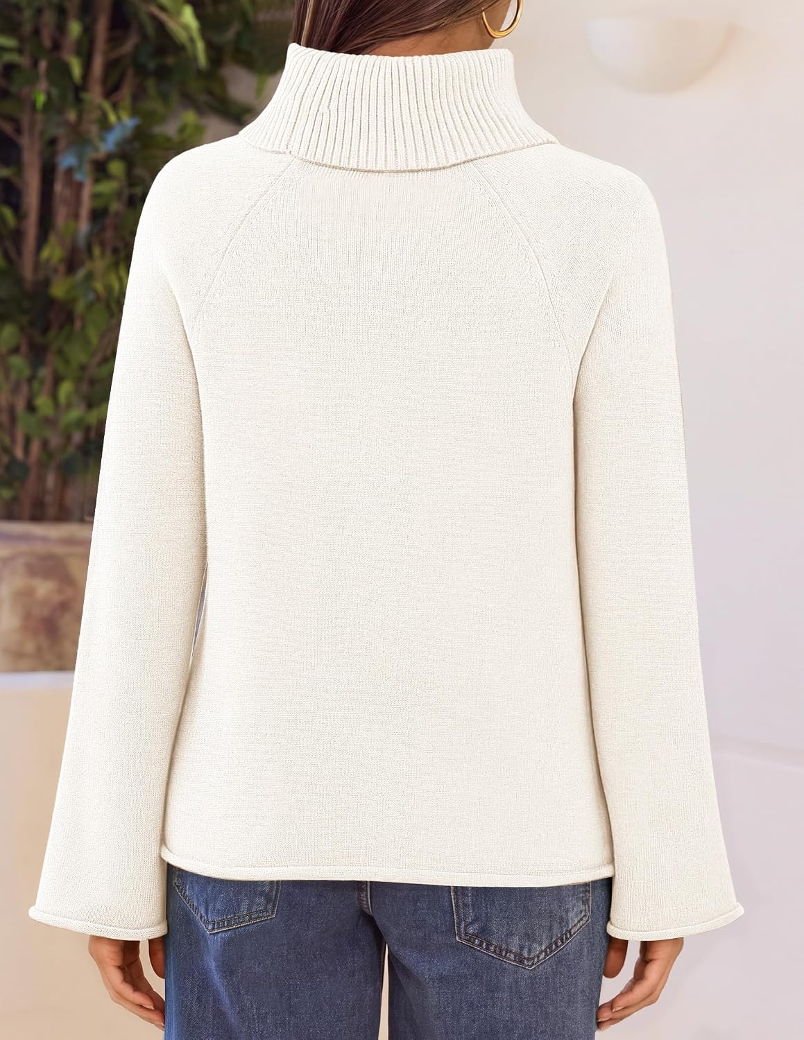 image:imageMEROKEETY Womens Turtleneck Long Sleeve Fall Winter Chunky Knit Sweater Ribbed Knit Oversized Loose Fit 2026 Trendy Pullover Tops Business Casual Work Office Dressy Going Out Travel OutfitsWhite