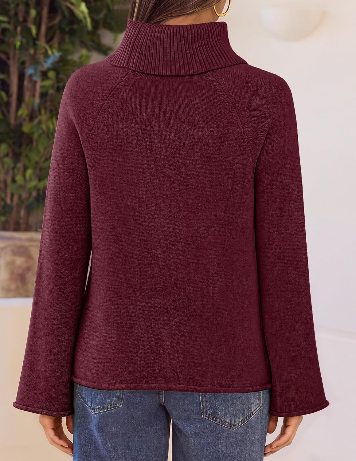 image:imageMEROKEETY Womens Turtleneck Long Sleeve Fall Winter Chunky Knit Sweater Ribbed Knit Oversized Loose Fit 2026 Trendy Pullover Tops Business Casual Work Office Dressy Going Out Travel OutfitsWine