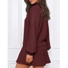 MEROKEETY Womens Fall 2 Piece Skirt Sets Sweater Outfits Mini Skirts Dress | 2026, Mock Neck, Long Lantern Ribbed Sleeve, Knit, Casual Pullover Tops, Pleated, Fashion Short Skirt, Trendy Winter Clothing(Wine)