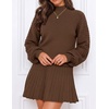 MEROKEETY Womens Fall 2 Piece Skirt Sets Sweater Outfits Mini Skirts Dress | 2026, Mock Neck, Long Lantern Ribbed Sleeve, Knit, Casual Pullover Tops, Pleated, Fashion Short Skirt, Trendy Winter Clothing(Brown)