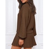 MEROKEETY Womens Fall 2 Piece Skirt Sets Sweater Outfits Mini Skirts Dress | 2026, Mock Neck, Long Lantern Ribbed Sleeve, Knit, Casual Pullover Tops, Pleated, Fashion Short Skirt, Trendy Winter Clothing(Brown)