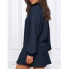 MEROKEETY Womens Fall 2 Piece Skirt Sets Sweater Outfits Mini Skirts Dress | 2026, Mock Neck, Long Lantern Ribbed Sleeve, Knit, Casual Pullover Tops, Pleated, Fashion Short Skirt, Trendy Winter Clothing(Navy)
