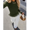 MEROKEETY Women’s Fall Fashion Crochet Fringe Sweaters | 2026 Fringe Tops for Women, Trendy Boho Knit, Long Sleeve, Crew Neck, Casual Pullover Tops(Army)