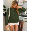 MEROKEETY Women’s Fall Fashion Crochet Fringe Sweaters | 2026 Fringe Tops for Women, Trendy Boho Knit, Long Sleeve, Crew Neck, Casual Pullover Tops(Army)