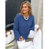MEROKEETY Women’s Fall Fashion Crochet Fringe Sweaters | 2026 Fringe Tops for Women, Trendy Boho Knit, Long Sleeve, Crew Neck, Casual Pullover Tops(Blue)