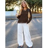 MEROKEETY Women’s Fall Fashion Crochet Fringe Sweaters | 2026 Fringe Tops for Women, Trendy Boho Knit, Long Sleeve, Crew Neck, Casual Pullover Tops(Coffee)