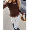 MEROKEETY Women’s Fall Fashion Crochet Fringe Sweaters | 2026 Fringe Tops for Women, Trendy Boho Knit, Long Sleeve, Crew Neck, Casual Pullover Tops(Coffee)