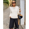 MEROKEETY Women’s Fall Fashion Crochet Fringe Sweaters | 2026 Fringe Tops for Women, Trendy Boho Knit, Long Sleeve, Crew Neck, Casual Pullover Tops(White)