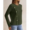 MEROKEETY Women’s Fall Long Sleeve Button Casual Pullover Sweater | Crew Neck, Ribbed Knit, Decorative Gold Buttons, Relaxed Fit, Solid Color, Business Casual, Work, 2026 Winter Outfits(Army)