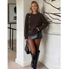 MEROKEETY Women’s Fall Long Sleeve Button Casual Pullover Sweater | Crew Neck, Ribbed Knit, Decorative Gold Buttons, Relaxed Fit, Solid Color, Business Casual, Work, 2026 Winter Outfits(Coffee)