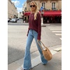 MEROKEETY Women’s Fall Long Sleeve Button Casual Pullover Sweater | Crew Neck, Ribbed Knit, Decorative Gold Buttons, Relaxed Fit, Solid Color, Business Casual, Work, 2026 Winter Outfits(Wine)