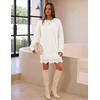 MEROKEETY Women’s Fall Long Sleeve Lace Oversized Casual Knit Sweater Dress | Patchwork, Crew Neck, Above Knee Length, Twofer Pullover, Ribbed, Drop Shoulder, Loose Fit, Soft, Cozy Winter Outfits 2026(White)