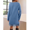MEROKEETY Women’s Fall Long Sleeve Lace Oversized Casual Knit Sweater Dress | Patchwork, Crew Neck, Above Knee Length, Twofer Pullover, Ribbed, Drop Shoulder, Loose Fit, Soft, Cozy Winter Outfits 2026(Dustyblue)